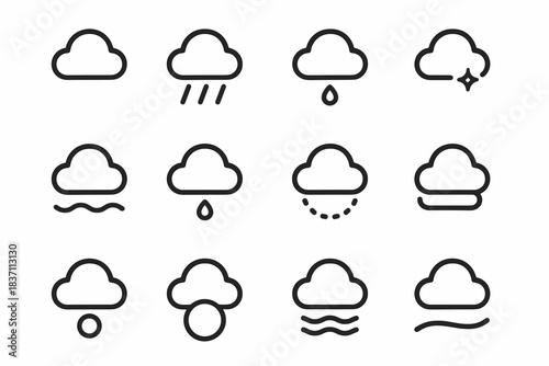 Weather vector flow icons droplet ring arc cloud icon spark base line