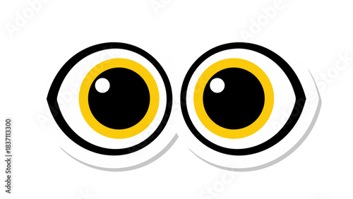 Close Up Of Cartoon Eyes With Yellow Iris And Wide Pupils Against A Black Background