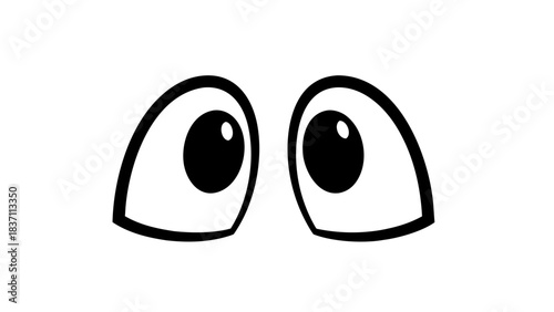 Close Up Of Cartoony Eyes Looking Upwards On White Background With Simple Line Art Style