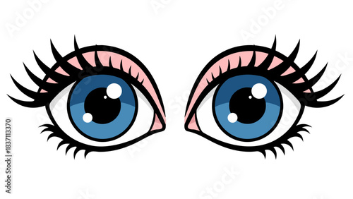 Close Up Of Stylized Blue Eyes With Black Eyelashes Against A Black Background Expressing A Fierce Intense Look With Pinkish Skin Tones Visible Around The Eyes