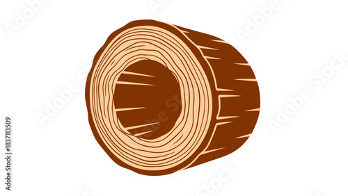 Cross Section of a Brown Log Showing Tree Rings and Bark Texture on a Black Background