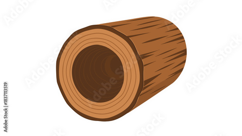 Cross Section Of A Hollow Wooden Log With Annual Rings Visible On The Cut Surface A Simple Brown Wood Texture Against A Black Background With A White Outline