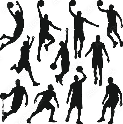 Basketball Player Silhouettes in Action