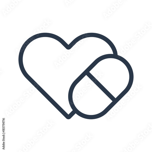 Heart and Pill Icon for Cardiovascular Health and Medical Treatment