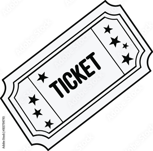 Vintage style ticket with the word TICKET and star embellishments admission entry