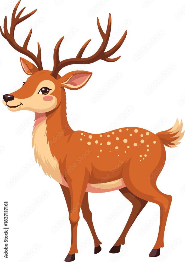 Obraz premium Elegant deer illustration with warm brown fur and slender legs, ideal for woodland themes, wildlife artwork, winter graphics, and nature-related designs