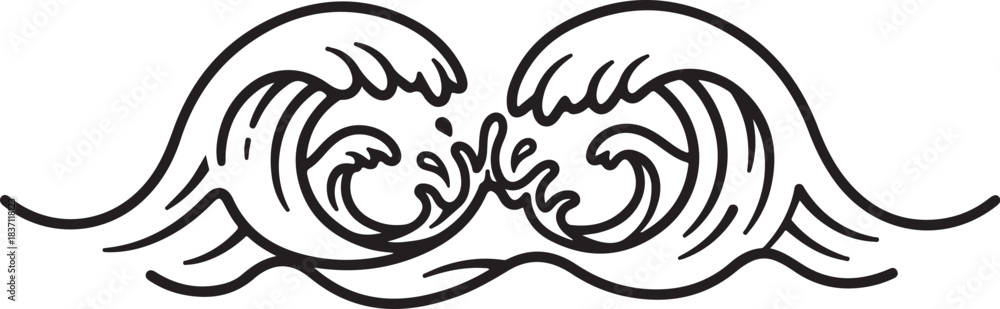 Obraz premium Stylized black and white wave illustration with transparent background