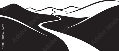 Winding Road Through Stylized Hills Keywords: road, path, winding, journey, travel, landscape