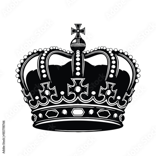 Ornate Black Silhouette of a Royal Crown with Jewels on White Background king queen