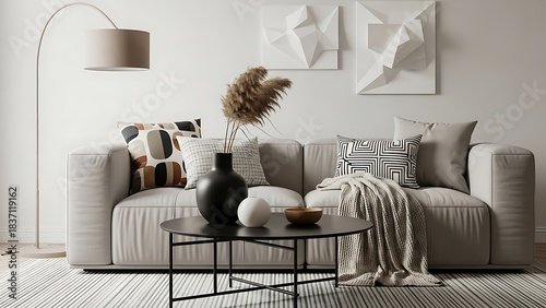 Modern Living Room Interior with Stylish Sofa and Decor.