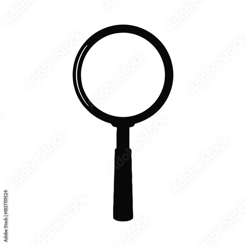 Magnifying Glass Silhouette with Black Handle and Frame on White Background search find