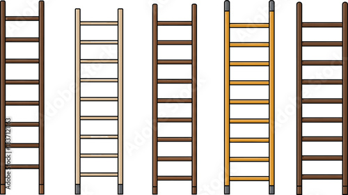 Ladder collection, construction tool, rung design, safety equipment, vector, illustration, household, comparison