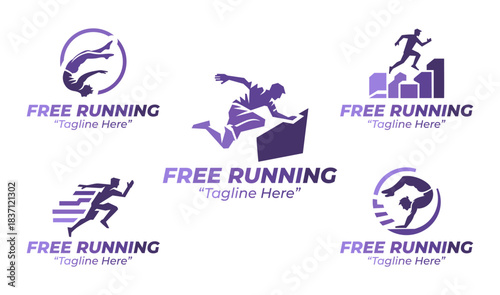 5 Free Running Logo Set Parkour Motion Acrobat Emblem Collection