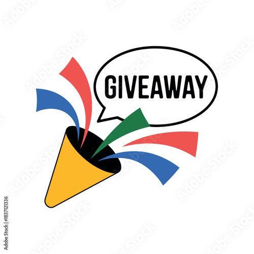 A colorful party popper explodes with confetti and the word 'GIVEAWAY' in a speech bubble.