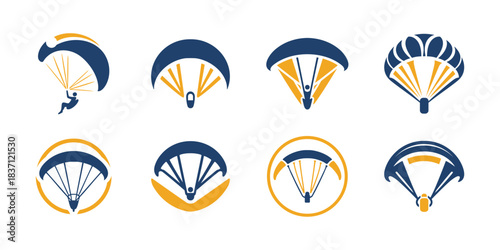 8 Paragliding Logo Set Aerial Flight Adventure Emblem Collection