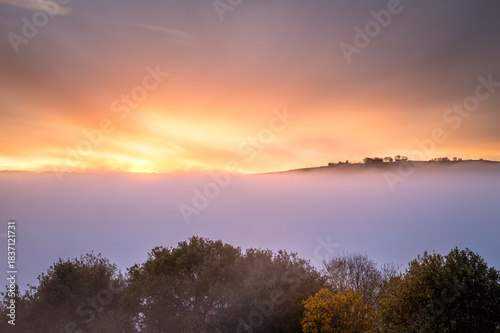 Morning dawn sky with cloud inversion