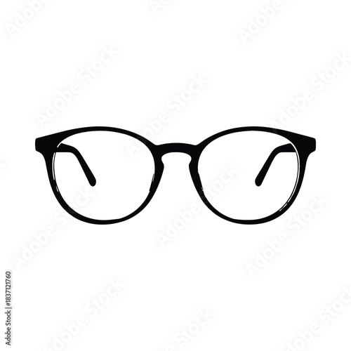 Black Silhouette of Round Eyeglasses on White Background spectacles eyewear
