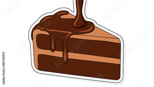 Decadent Chocolate Cake Slice Drizzled With Rich Chocolate Ganache Frosting Against A Black Background And White Outline Perfect For Desserts And Sweet Treats Advertisements
