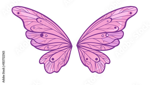 Delicate Pink Butterfly Wings with Purple Accents and Intricate Patterns Isolated on a Black Background