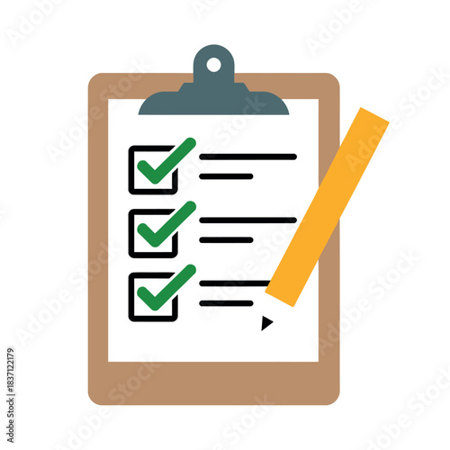 A clipboard with a checklist and a pencil symbolizes completion and tasks.