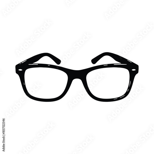 Black silhouette of hipster style glasses with thick frames on white background Keywords: glasses, spectacles, eyeglasses