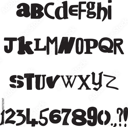 Random Ransom Letters Handwritten sketch typography font lettering ABC cartoon vector text