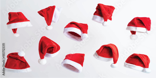 A Christmas holiday decoration of Santa Claus face and hat with a red background and heart symbol of love