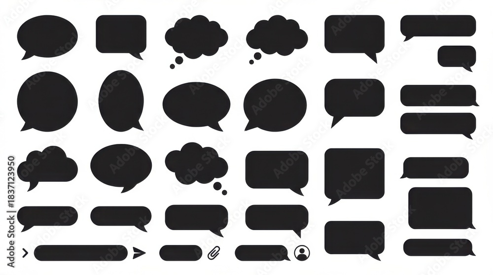 Fototapeta premium soft speech bubbles and chat elements silhouette set useful for infographics presentations and ui elements isolated on white background