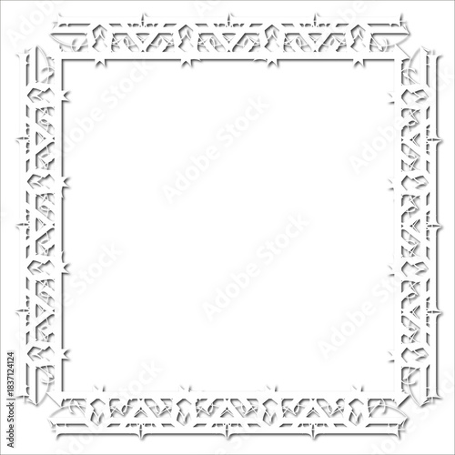 Vintage decorative  frame in Gothic style - elegant white frame on white background, JPG, 300 DPI , north runes frame, middle ages, hallowen, Christmas.