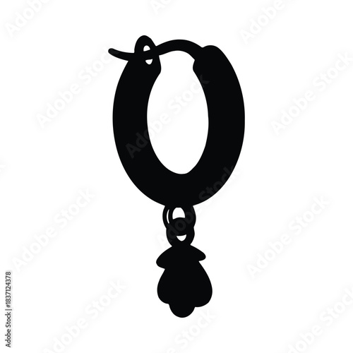 Black Silhouette of a Hoop Earring with Charm on White Background jewelry dangle