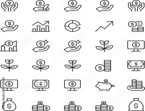A High-Definition Digital Illustration of Finance and Investment Icons, Symbolizing Growth and Wealth