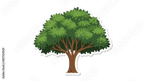 Detailed Illustration of a Lush Green Deciduous Tree with a Sturdy Brown Trunk Set Against a Transparent Background Ideal for Nature and Ecology Themes