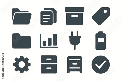 File battery stack icon folder data gear minimal box cabinet archive vector