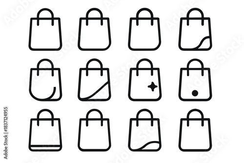 Shopping vector handles icon dot ring path curved flat minimal bag curve