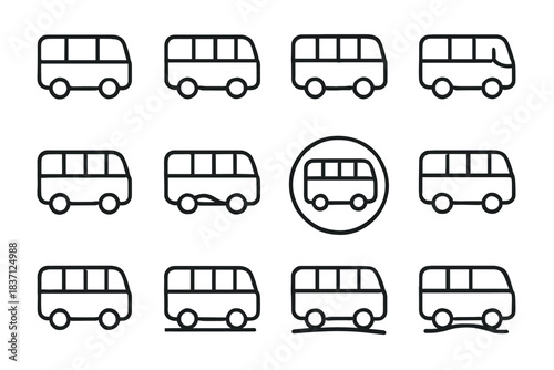 Bus wheels curve minimal wave smooth icon dot window path vector circle