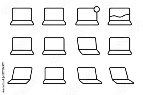 Fold laptop minimal icons screen ring icon wave spark hinge vector keyboard