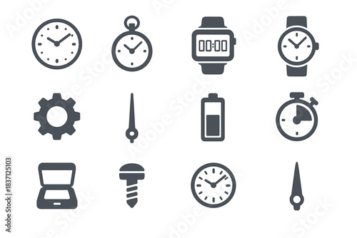 Gear watch strap pointer set battery hand icon display dial vector