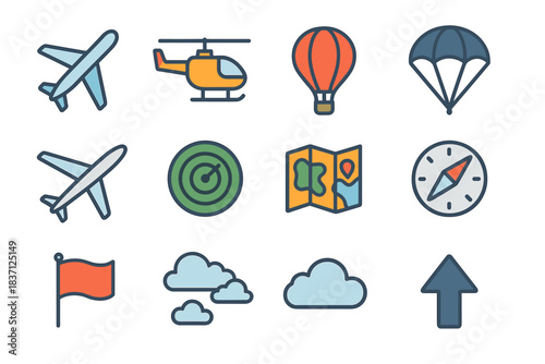 Icons icon transport sky flag balloon glider hot vector airplane air parachute