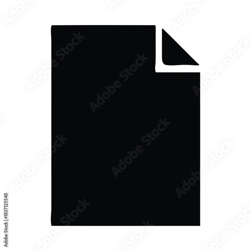 Black Silhouette of a Document Page with Folded Corner on White Background paper file