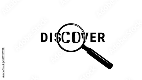 Discover inscription, black isolated silhouette