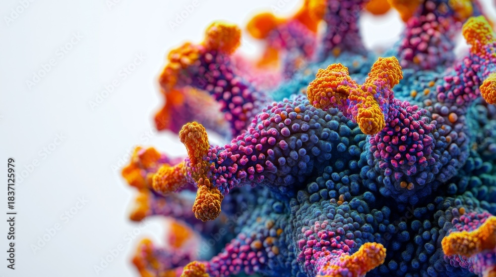 Fototapeta premium Detailed View of Measles Virus Showcasing Intricate Structures and Vibrant Colors in Micro World