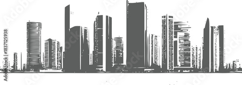 Dramatic monochrome skyline silhouette portraying a modern cityscape urban sprawl