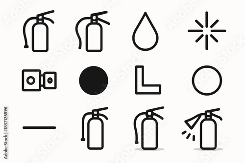 Spark drop fire fold handle dot minimal hinge vector icon extinguisher arc