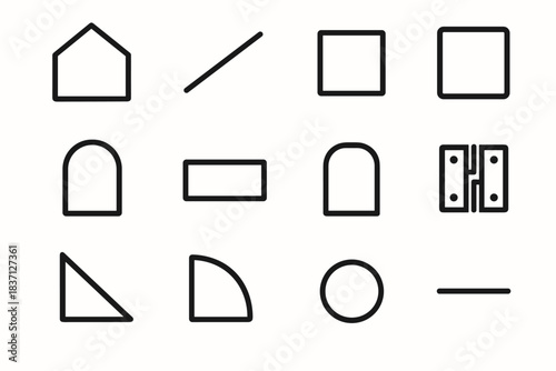 Icon dot roof door vector line home stripe fold wall minimal shadow