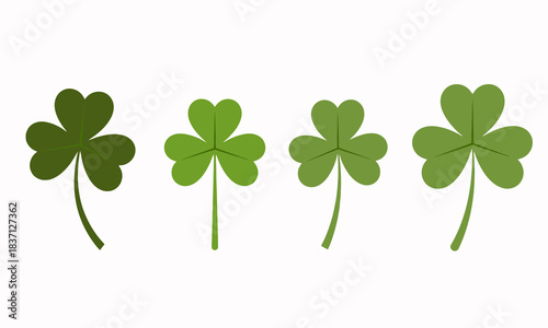 A delightful assortment of four unique green three-leaf clover illustrations, symbolizing good luck and the essence of shamrocks, ideal for festive and natural designs