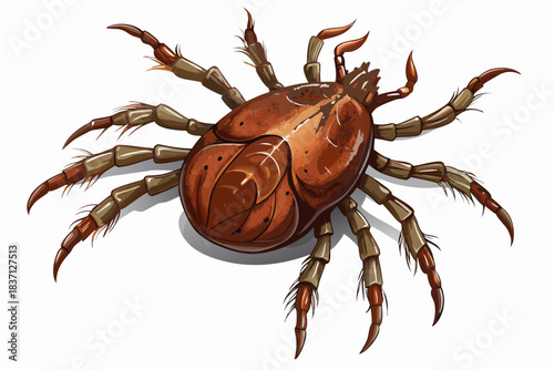 High-quality illustration of a tick insect with realistic detail and color. This vector graphic shows the tick’s body structure, legs, and texture, perfect for educational, scientific, and medical pur