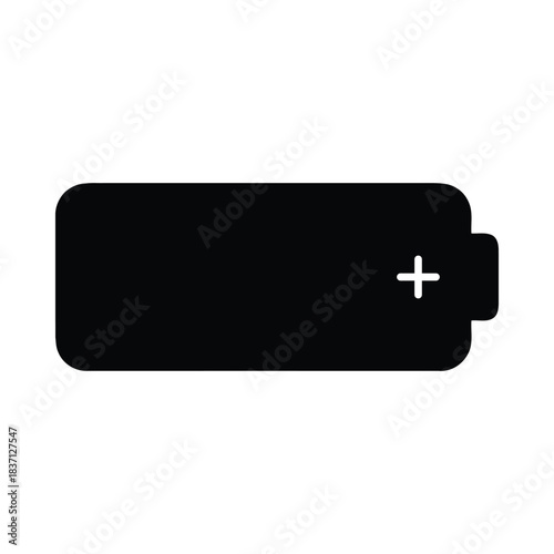 Black Silhouette of a Battery Icon Indicating Full Charge Keywords: battery, power, energy, charge, full, icon, symbol