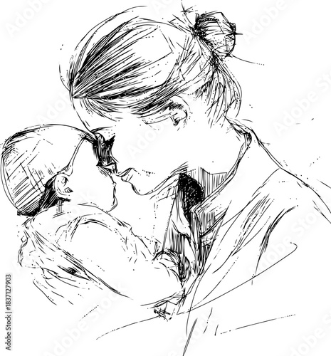A tender bond illustration depicting maternal love and nurturing care between a mother and child