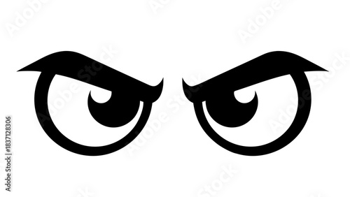 Fierce black cartoon eyes staring with angry eyebrows and white background conveying intense emotion and a sense of threat or determination