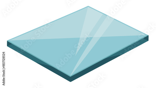 Flat Light Blue Glass Square Plate With Sharp Edges And Reflective Surface On Black Background